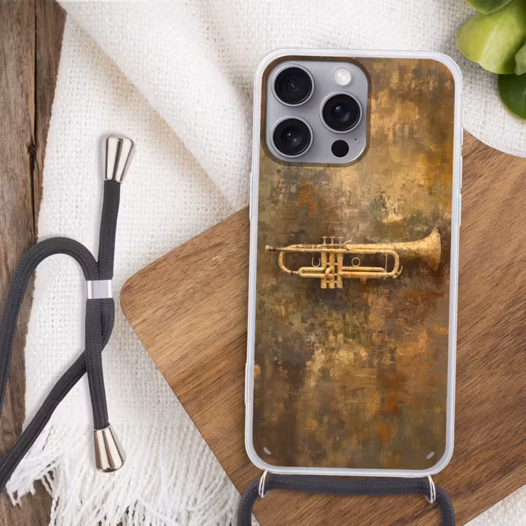 Trompet - Geel - Muzikaal Hoesje iPhone 16 Pro Max met koord klein -sfeer4