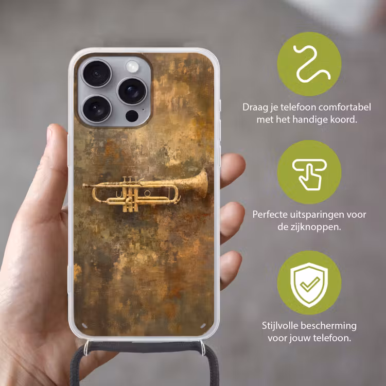 Trompet - Geel - Muzikaal Hoesje iPhone 16 Pro Max met koord klein -sfeer2_NL