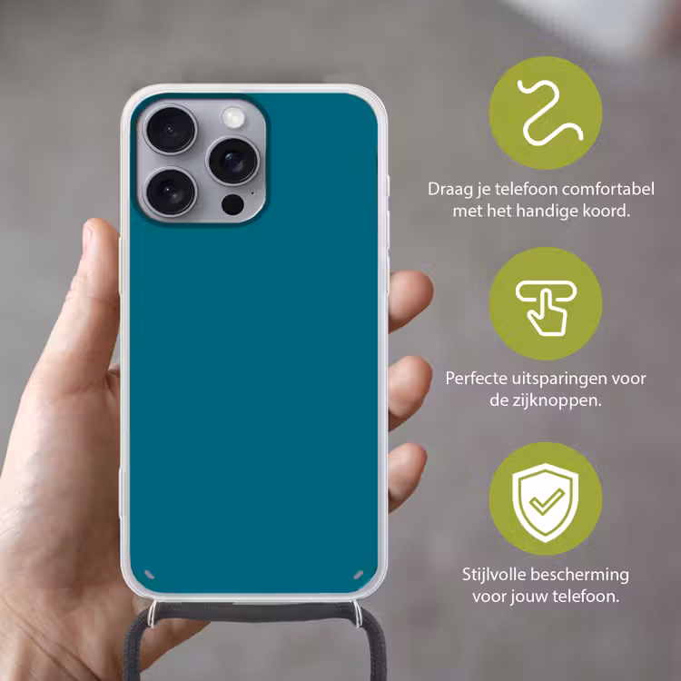 Tropical - Peacock - Blauw Hoesje iPhone 16 Pro Max met koord klein 804 -sfeer2_NL