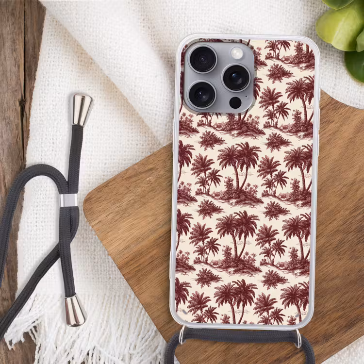 Tropisch - Geometrisch - Bordeauxrood Hoesje iPhone 16 Pro Max met koord klein 804 -sfeer4