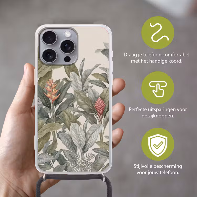 Tropisch - Planten - Modern - Groen Hoesje iPhone 16 Pro Max met koord klein -sfeer2_NL