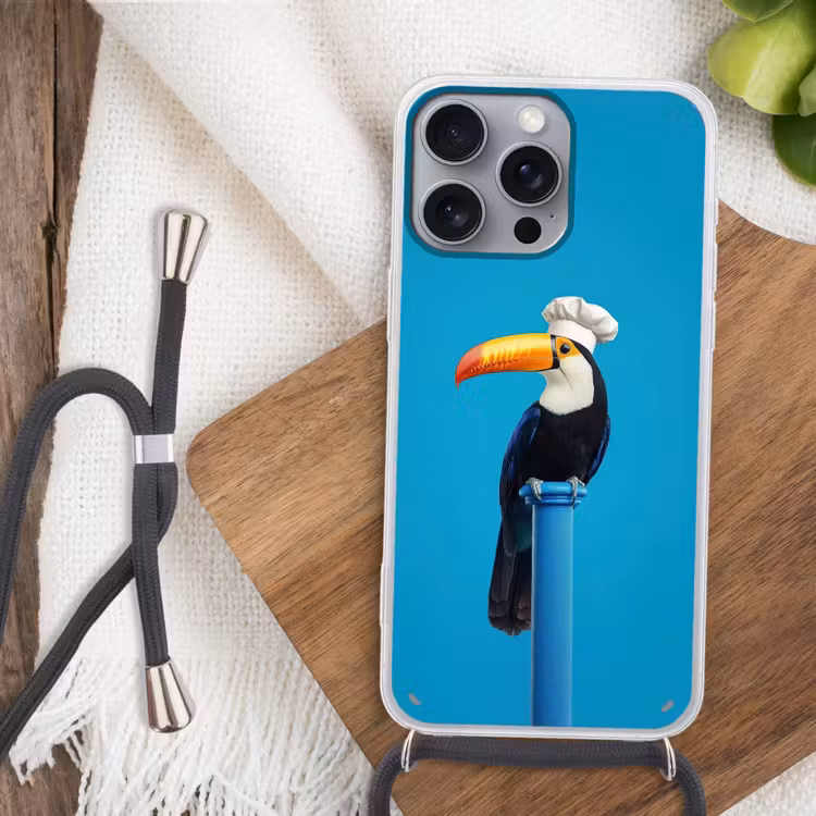 Tucan - Sokkel - Vogel - Koksmuts Hoesje iPhone 16 Pro Max met koord klein -sfeer4