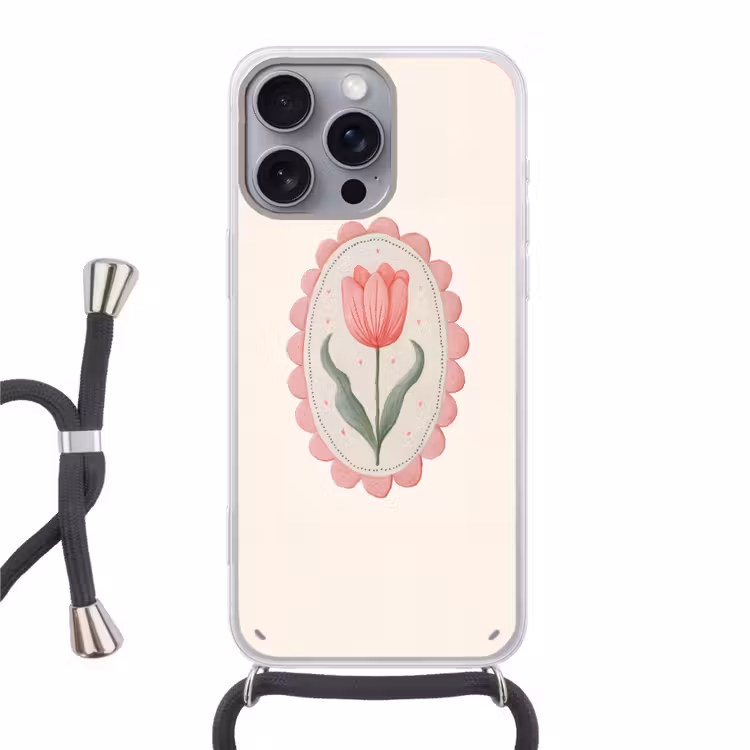 Tulp - Lijst - Ovaal - Illustratie Hoesje iPhone 16 Pro Max met koord klein -3d