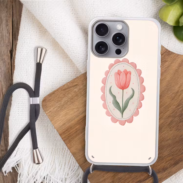 Tulp - Lijst - Ovaal - Illustratie Hoesje iPhone 16 Pro Max met koord klein -sfeer4
