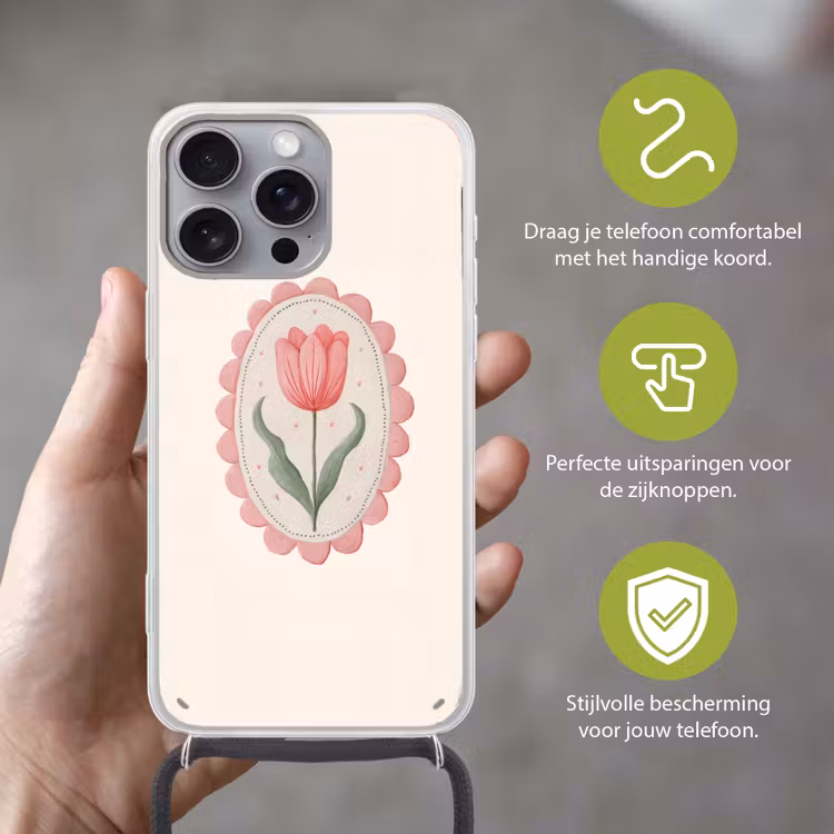 Tulp - Lijst - Ovaal - Illustratie Hoesje iPhone 16 Pro Max met koord klein -sfeer2_NL