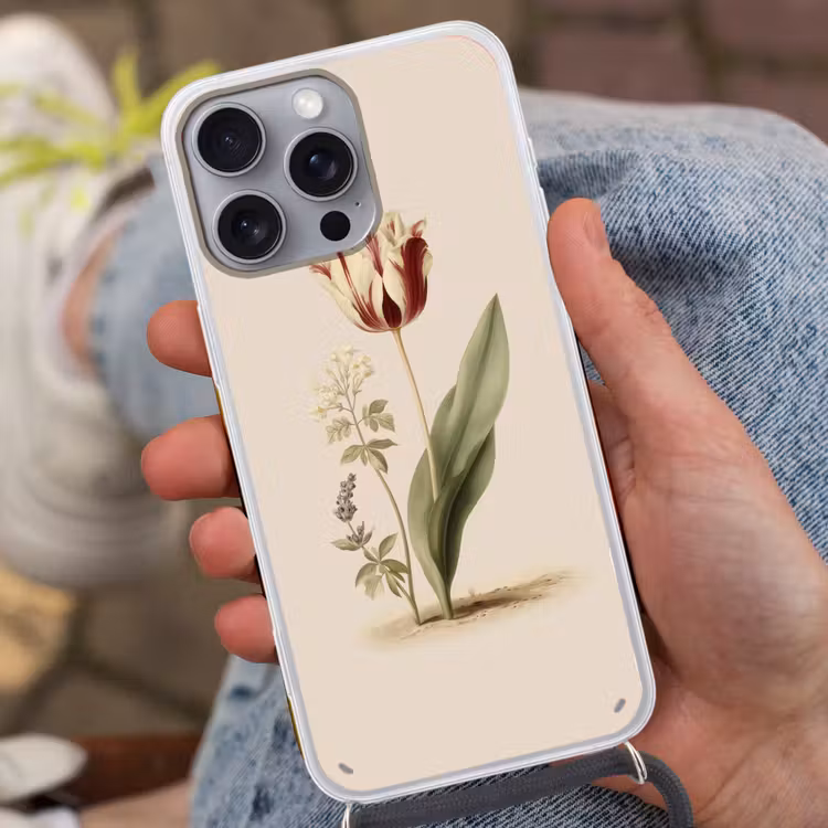 Tulp - Minimalistisch - Beige Hoesje iPhone 16 Pro Max met koord klein -sfeer3
