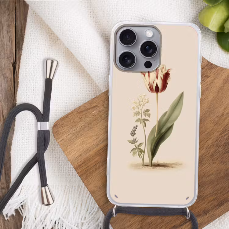 Tulp - Minimalistisch - Beige Hoesje iPhone 16 Pro Max met koord klein -sfeer4