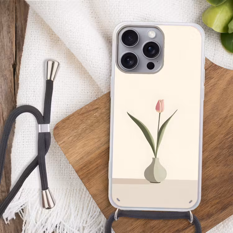 Tulp - Vaas - Beige Hoesje iPhone 16 Pro Max met koord klein -sfeer4