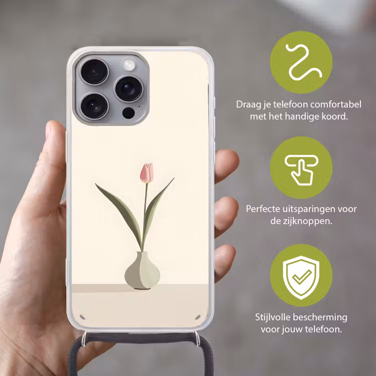 Tulp - Vaas - Beige Hoesje iPhone 16 Pro Max met koord klein -sfeer2_NL