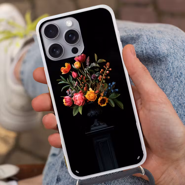 Tulpen - Bessen - Boeket - Vaas Hoesje iPhone 16 Pro Max met koord klein -sfeer3