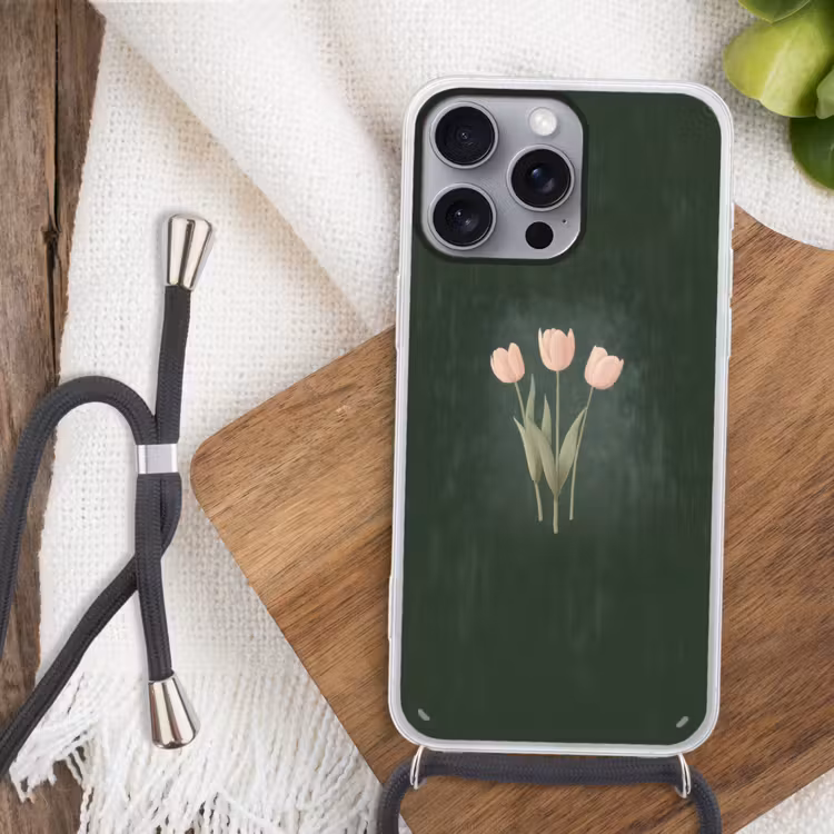 Tulpen - Liefde - Donkergroen Hoesje iPhone 16 Pro Max met koord klein -sfeer4