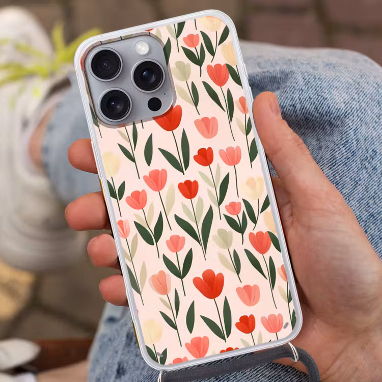 Tulpen - Modern - Roze Hoesje iPhone 16 Pro Max met koord klein -sfeer3