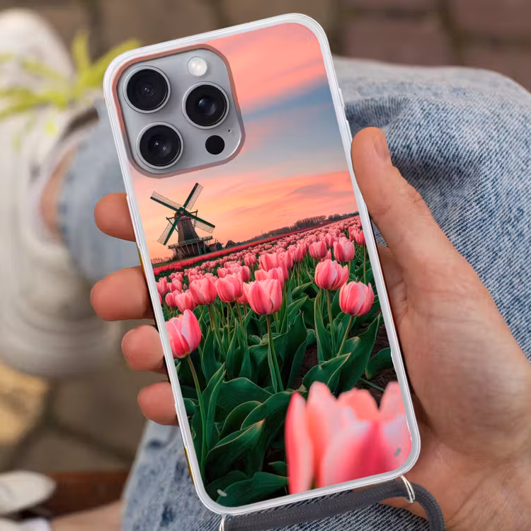 Tulpen - Molen - Nederland Hoesje iPhone 16 Pro Max met koord klein -sfeer3