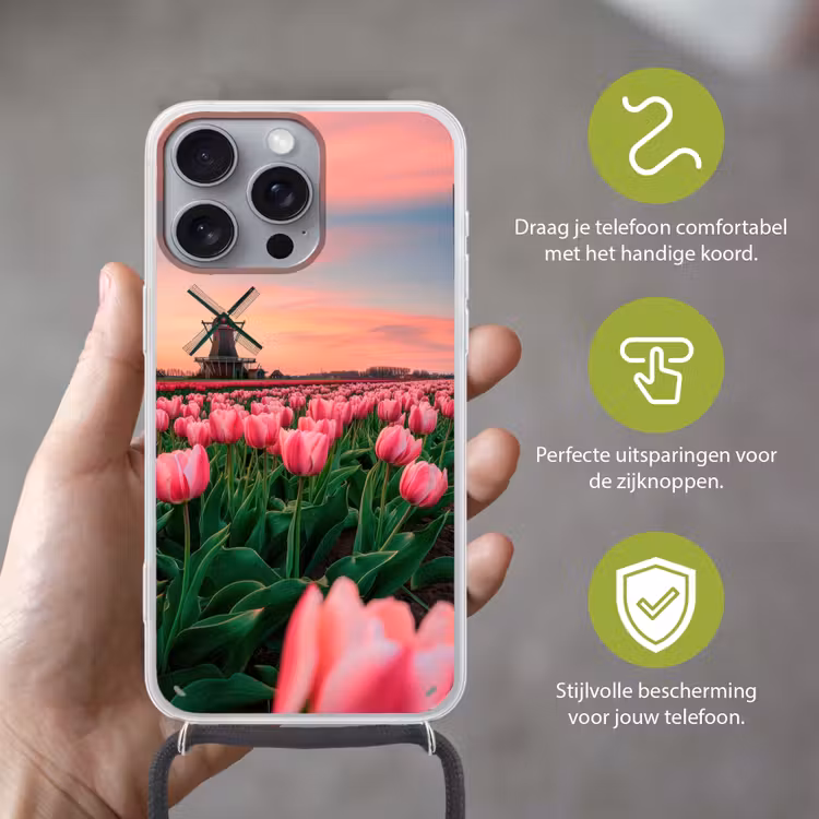 Tulpen - Molen - Nederland Hoesje iPhone 16 Pro Max met koord klein -sfeer2_NL