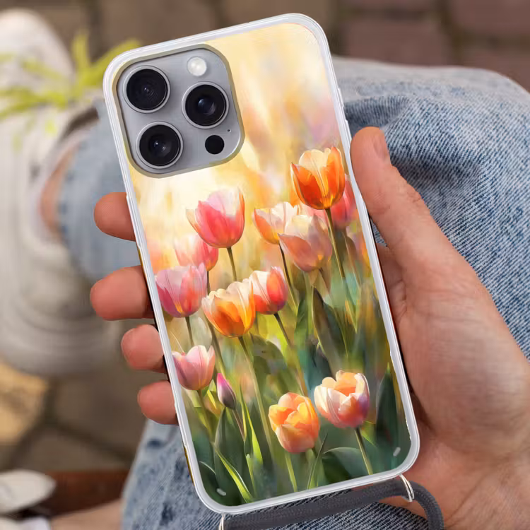 Tulpen - Sprookjesachtig - Kleurrijk Hoesje iPhone 16 Pro Max met koord klein -sfeer3