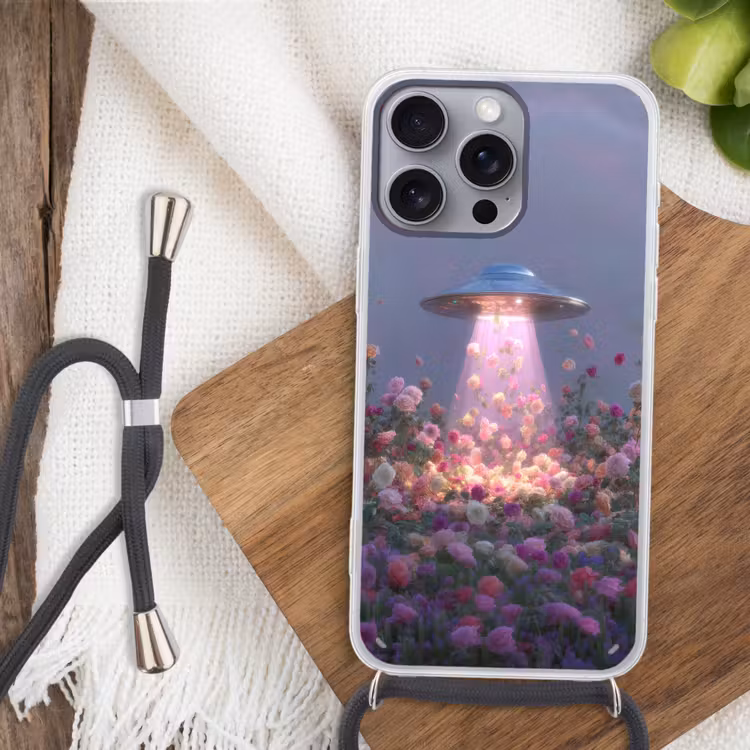 Ufo - Rozen - Pastelkleuren Hoesje iPhone 16 Pro Max met koord klein -sfeer4