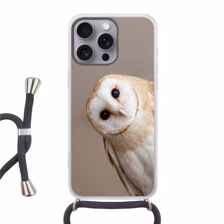 Uil - Bruin - Wit Hoesje iPhone 16 Pro Max met koord klein -3d