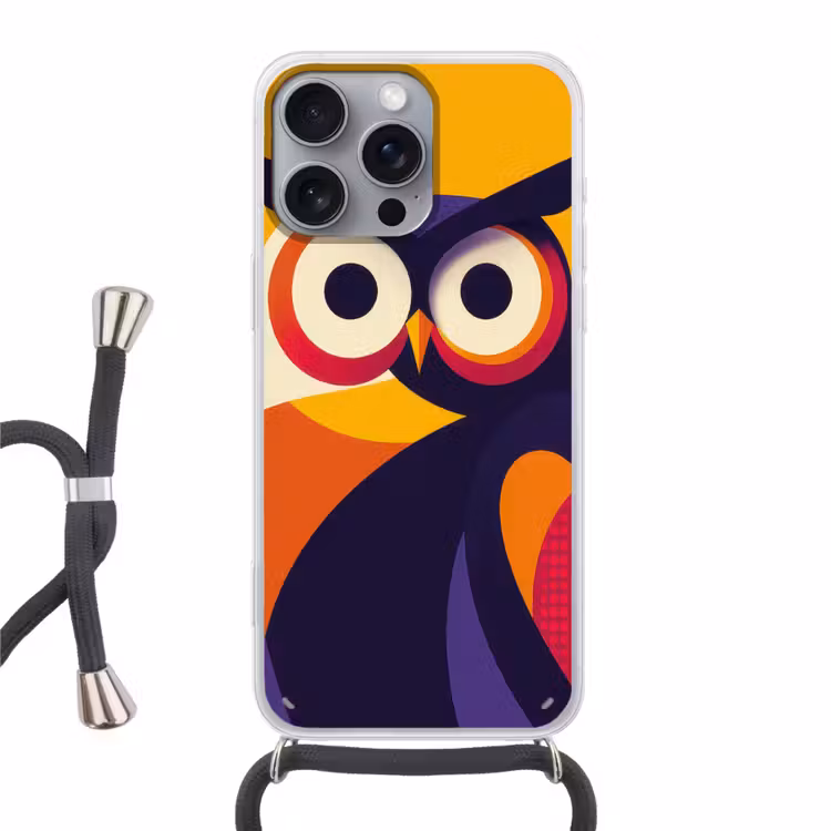Uil - Grafisch - Kleurrijk - Ogen Hoesje iPhone 16 Pro Max met koord klein -3d