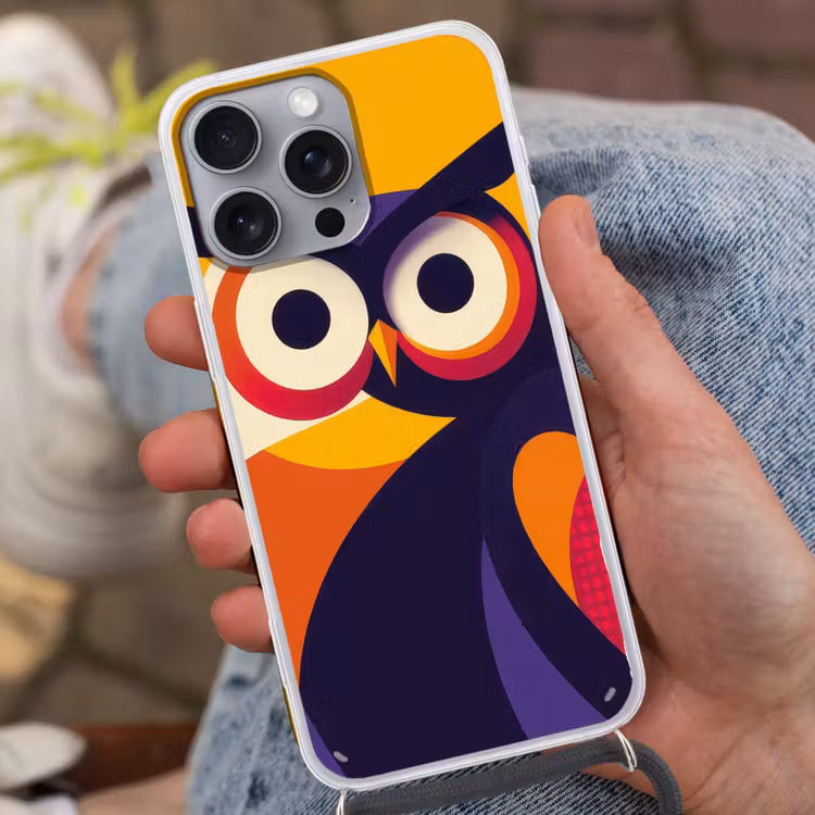 Uil - Grafisch - Kleurrijk - Ogen Hoesje iPhone 16 Pro Max met koord klein -sfeer3