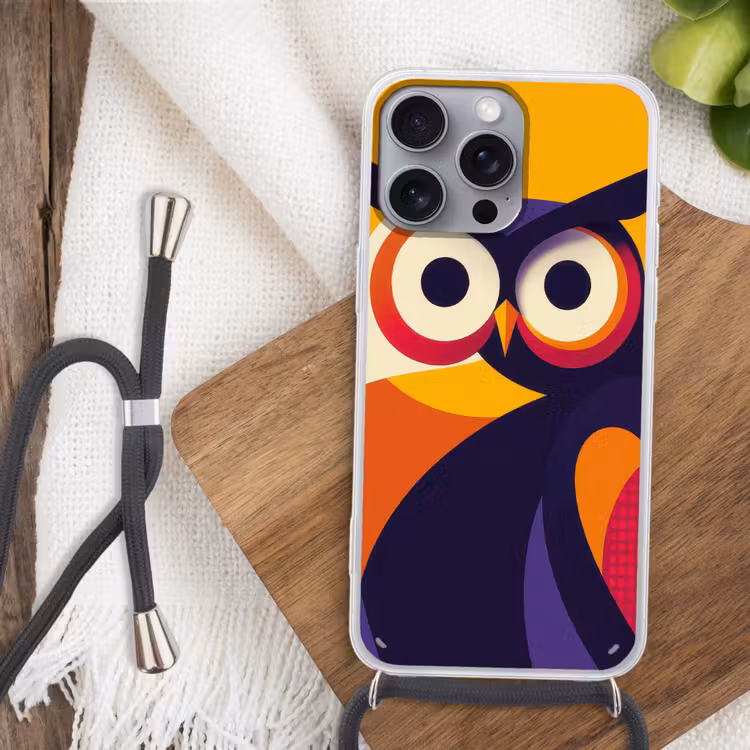 Uil - Grafisch - Kleurrijk - Ogen Hoesje iPhone 16 Pro Max met koord klein -sfeer4