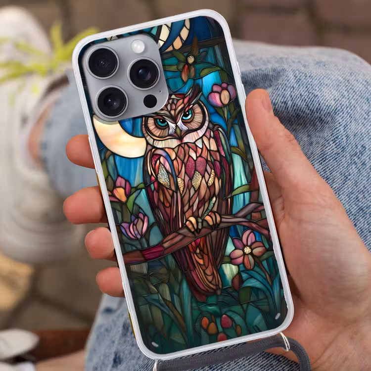 Uil - Mozaïek - Maan - Nacht Hoesje iPhone 16 Pro Max met koord klein -sfeer3
