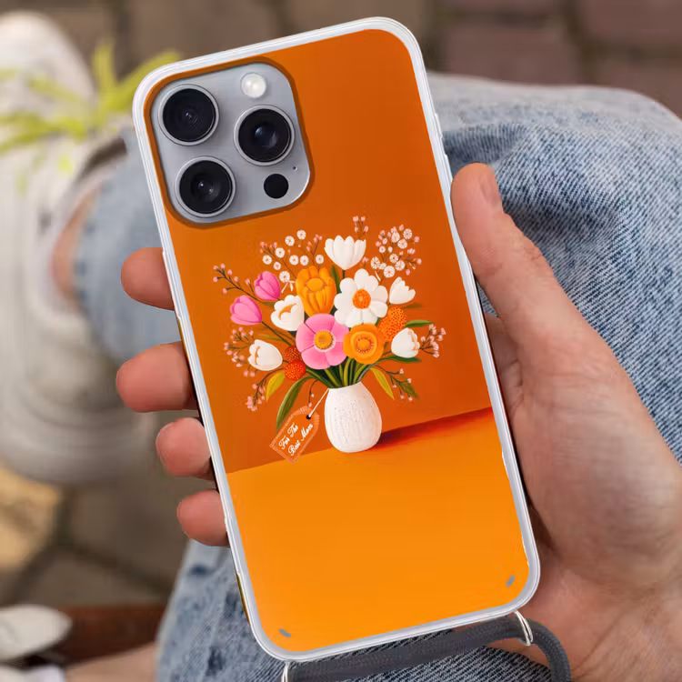 Vaas - Bloemen - Oranje Hoesje iPhone 16 Pro Max met koord klein -sfeer3