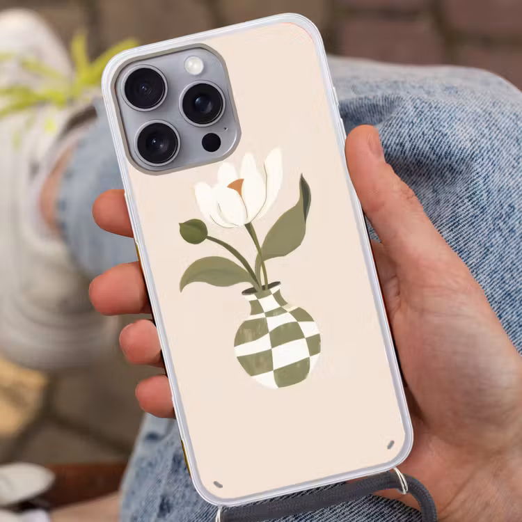 Vaas - Geruit - Bloem - Groen Hoesje iPhone 16 Pro Max met koord klein -sfeer3