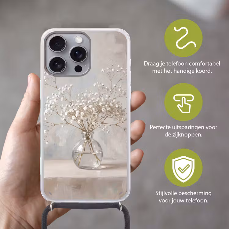 Vaas - Gipskruid - Wit Hoesje iPhone 16 Pro Max met koord klein -sfeer2_NL