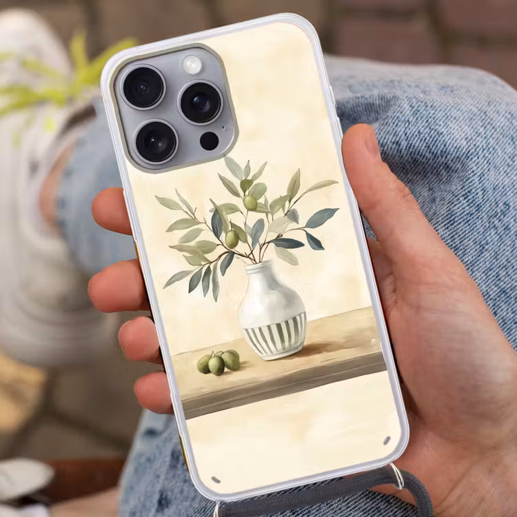 Vaas - Keramiek - Olijftakken Hoesje iPhone 16 Pro Max met koord klein -sfeer3
