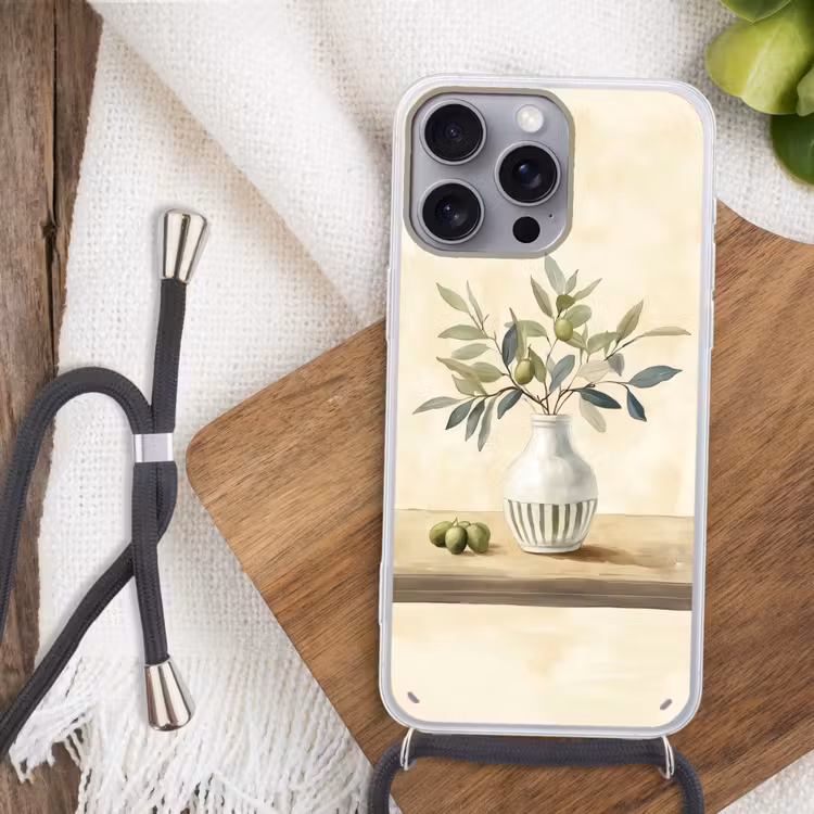 Vaas - Keramiek - Olijftakken Hoesje iPhone 16 Pro Max met koord klein -sfeer4