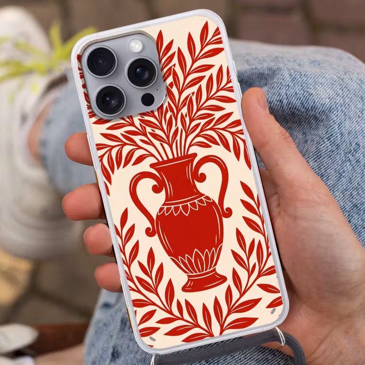 Vaas - Planten - Decoratie - Abstract - Rood Hoesje iPhone 16 Pro Max met koord klein -sfeer3