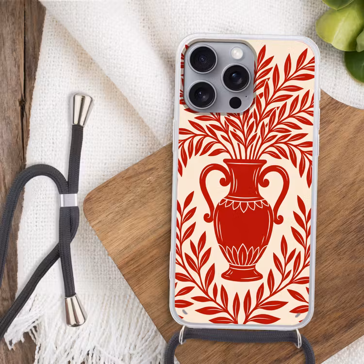 Vaas - Planten - Decoratie - Abstract - Rood Hoesje iPhone 16 Pro Max met koord klein -sfeer4
