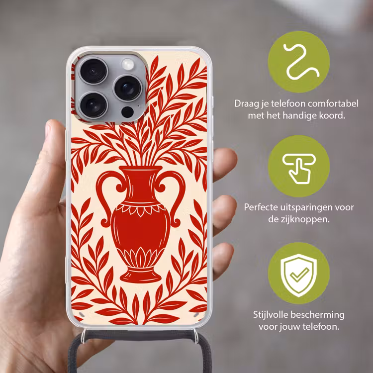 Vaas - Planten - Decoratie - Abstract - Rood Hoesje iPhone 16 Pro Max met koord klein -sfeer2_NL