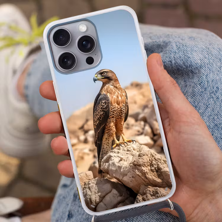 Valk - Vogel - Rots - Macht Hoesje iPhone 16 Pro Max met koord klein -sfeer3