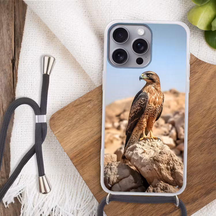 Valk - Vogel - Rots - Macht Hoesje iPhone 16 Pro Max met koord klein -sfeer4