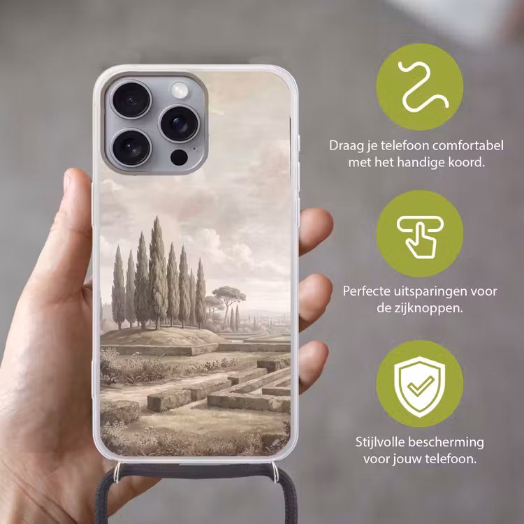 Vallei - Tuin - Natuur - Groen Hoesje iPhone 16 Pro Max met koord klein -sfeer2_NL