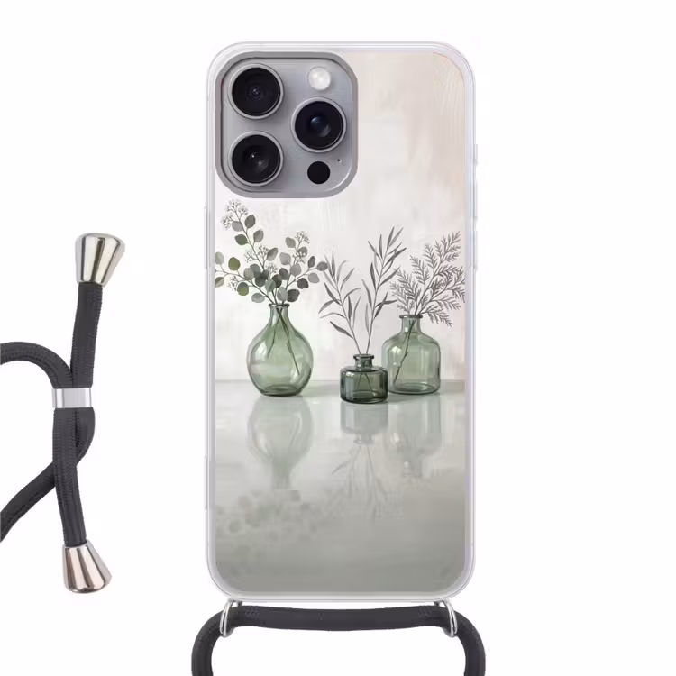Vazen - Bladeren - Groen Hoesje iPhone 16 Pro Max met koord klein -3d