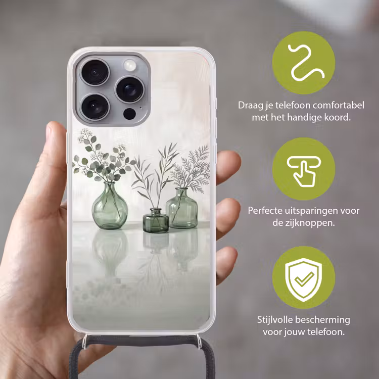 Vazen - Bladeren - Groen Hoesje iPhone 16 Pro Max met koord klein -sfeer2_NL