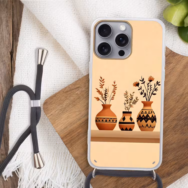 Vazen - Bloemen - Bladeren - Minimalistisch Hoesje iPhone 16 Pro Max met koord klein -sfeer4