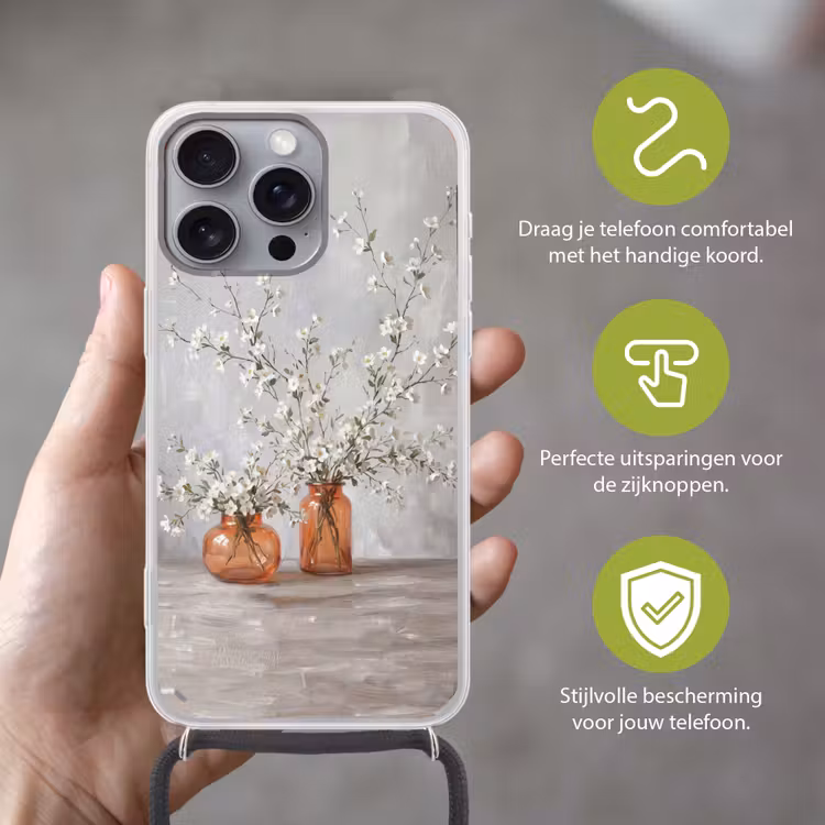 Vazen - Bloemen - Oranje Hoesje iPhone 16 Pro Max met koord klein -sfeer2_NL