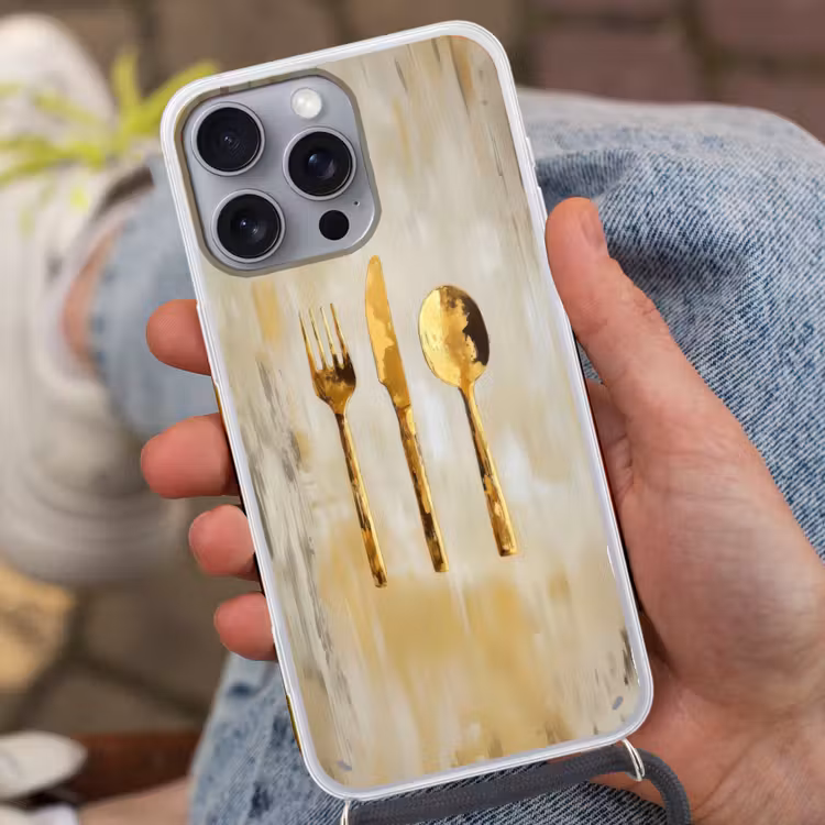 Verf - Goud - Bestek Hoesje iPhone 16 Pro Max met koord klein -sfeer3
