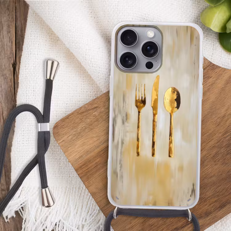 Verf - Goud - Bestek Hoesje iPhone 16 Pro Max met koord klein -sfeer4