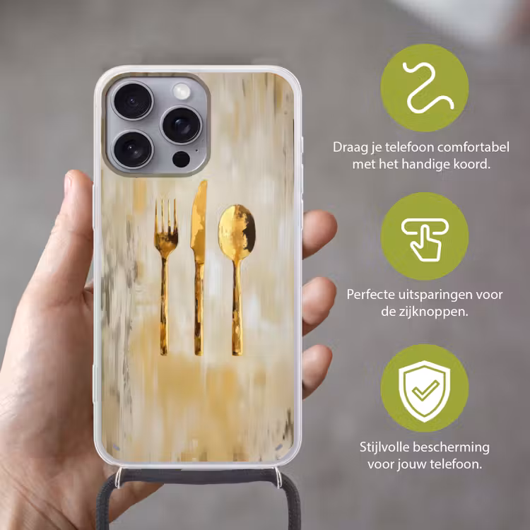 Verf - Goud - Bestek Hoesje iPhone 16 Pro Max met koord klein -sfeer2_NL