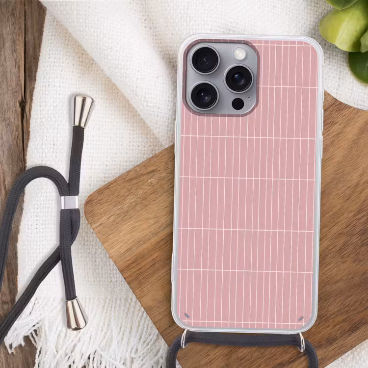 Verticaal - Wandtegel - Lichtroze Hoesje iPhone 16 Pro Max met koord klein 804 -sfeer4