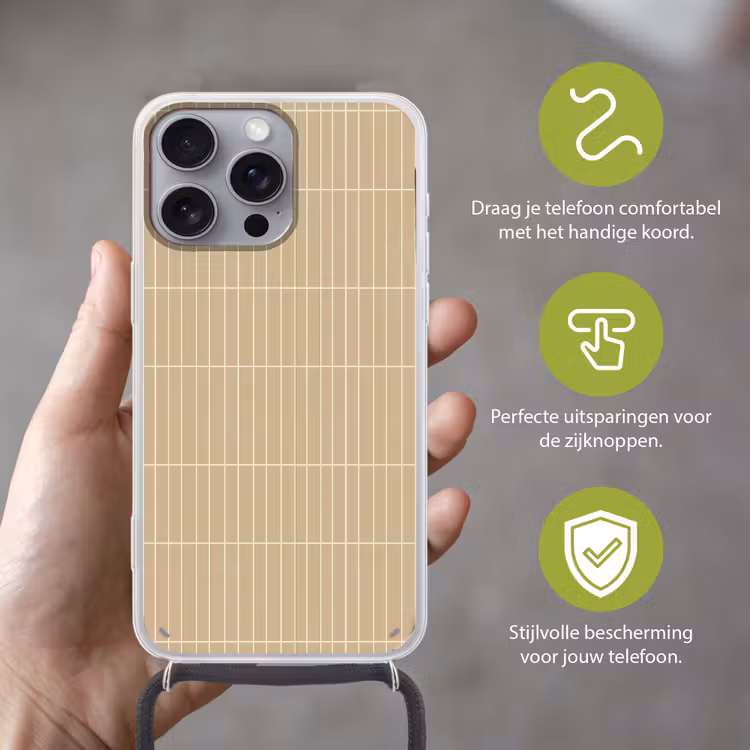 Verticaal - Wandtegel - Zand - Beige Hoesje iPhone 16 Pro Max met koord klein 804 -sfeer2_NL