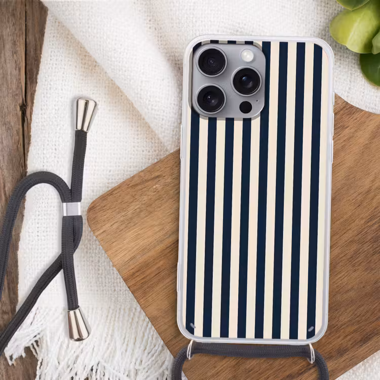 Verticale strepen - Blauw - Crème Hoesje iPhone 16 Pro Max met koord klein 804 -sfeer4