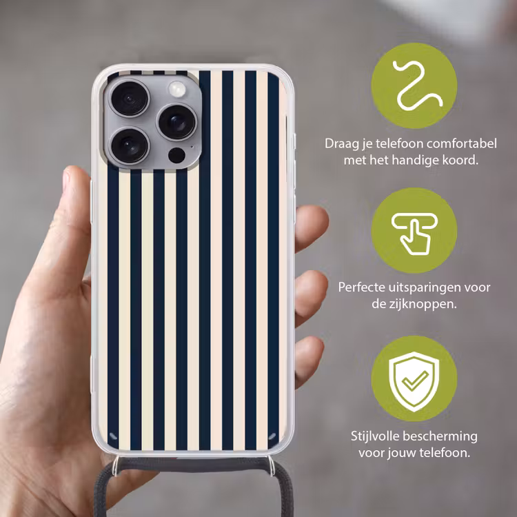 Verticale strepen - Blauw - Crème Hoesje iPhone 16 Pro Max met koord klein 804 -sfeer2_NL