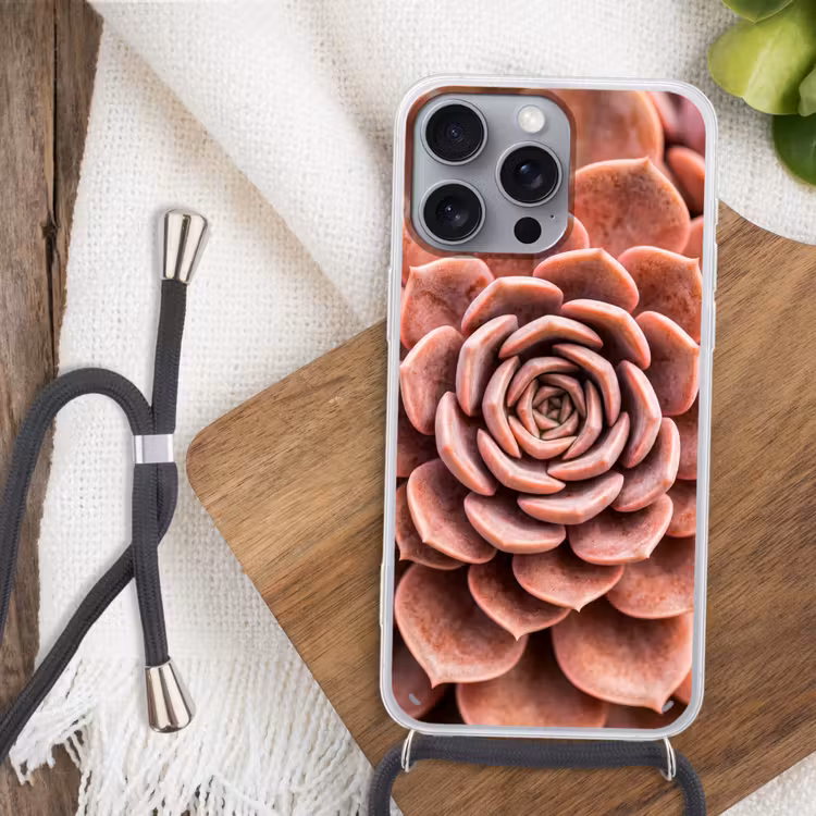 Vetplant - Organisch - Roze Hoesje iPhone 16 Pro Max met koord klein -sfeer4