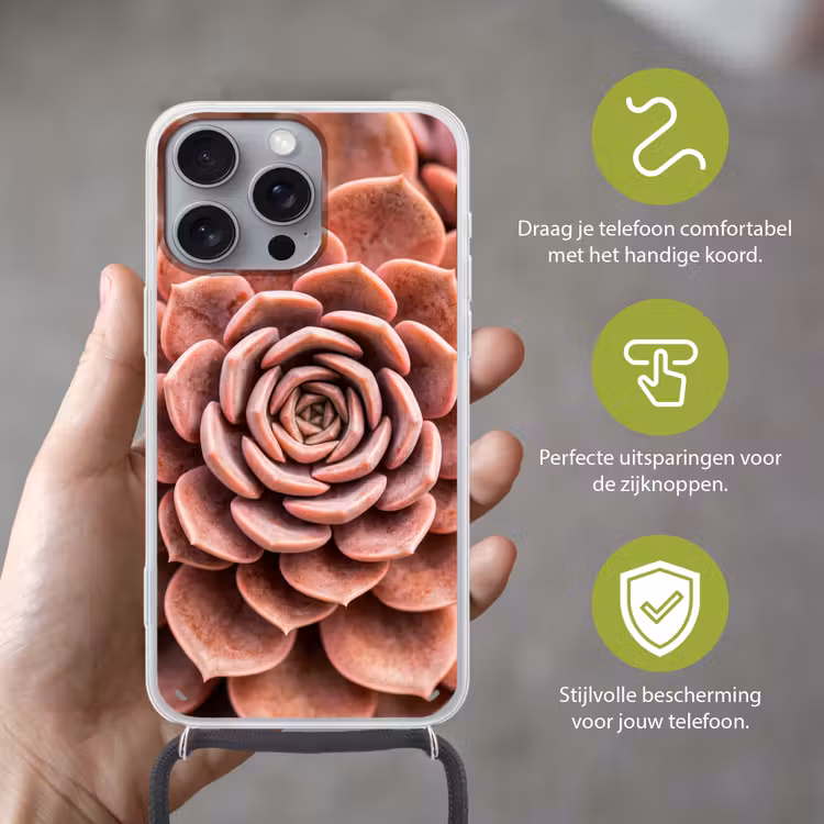 Vetplant - Organisch - Roze Hoesje iPhone 16 Pro Max met koord klein -sfeer2_NL