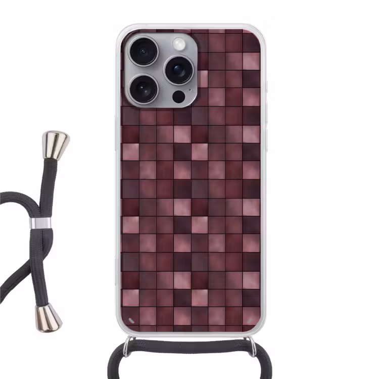 Vierkant - Tegel - Patroon - Paars Hoesje iPhone 16 Pro Max met koord klein 804 -3d
